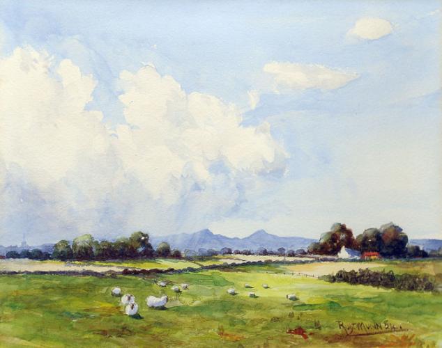 Ayrshire landscape with Arran in background: watercolour by my father.